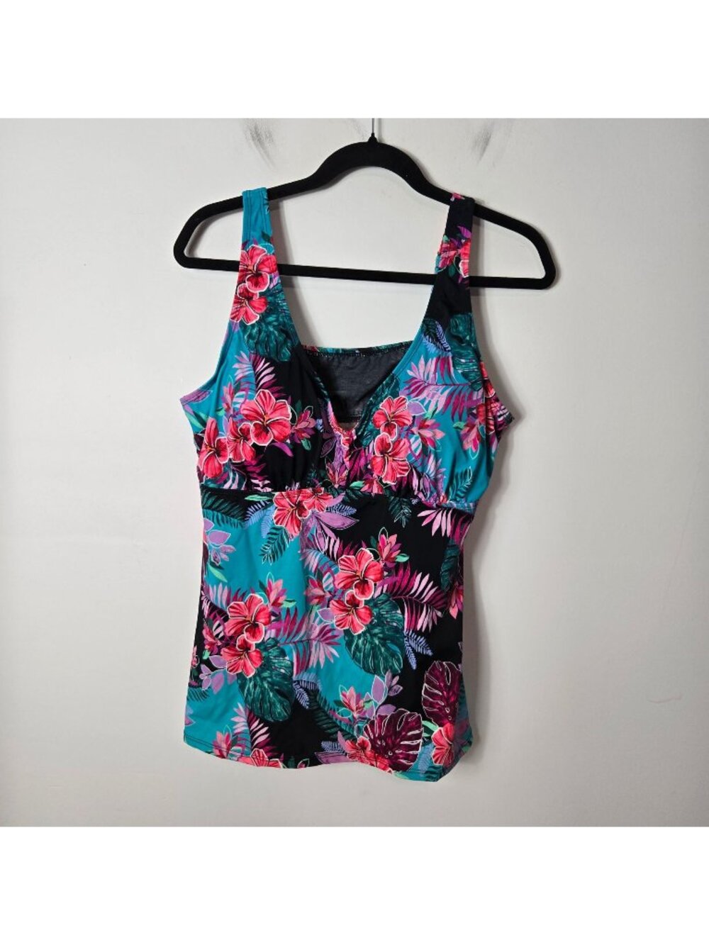 Swimsuits For All Size 18 V-Neck Tropical Floral Tankini Swim Top Wide Straps